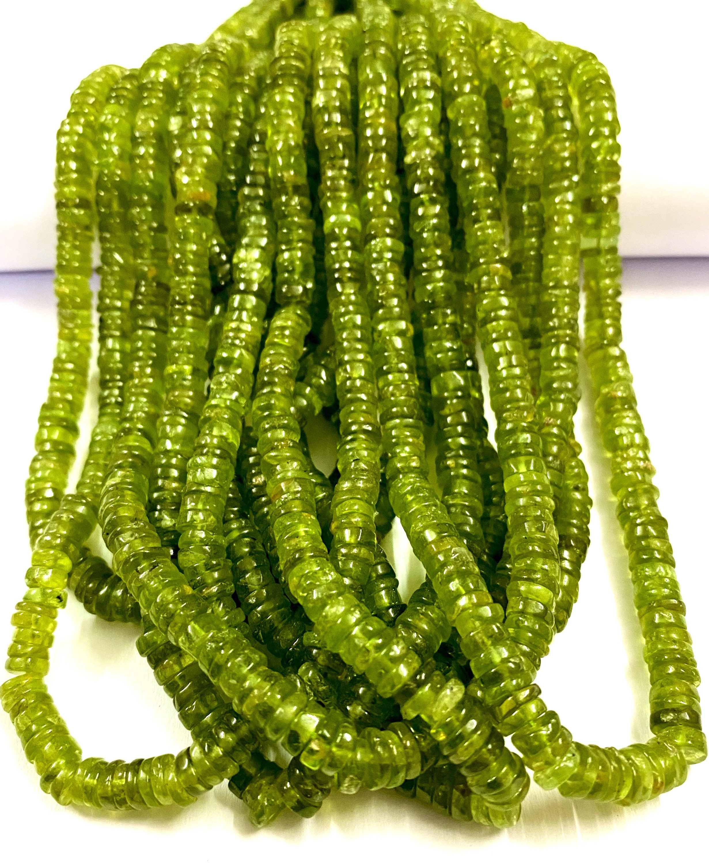 Green Peridot Smooth Flat Rondelle Bead 5mm 6mm Peridot Smooth Beads Natural Green Peridot Gemstone Beads Peridot Tyre Beads Plain Tyre Bead
