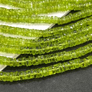 New Brand- Natural Peridot Smooth Tyre Shape Gemstone Beads Size- 5.5-6 Mm, 14 Inch Strand For Making Jewelry