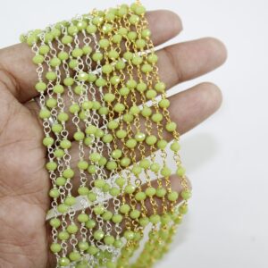 Peridot Rosary Chain Faceted Rondelle Hydro Beads Chain Rosary Chain Gold & Silver Plated Rosary Beads Chain Peridot Beads Chain Findings
