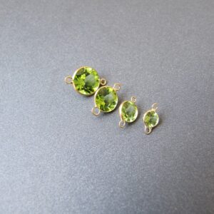 Peridot Connector with 2 Closed Rings in Solid 14k Gold • Round 4mm 5mm 6mm 7mm • Natural gemstone • Bezel chain link • Tariff Free to USA