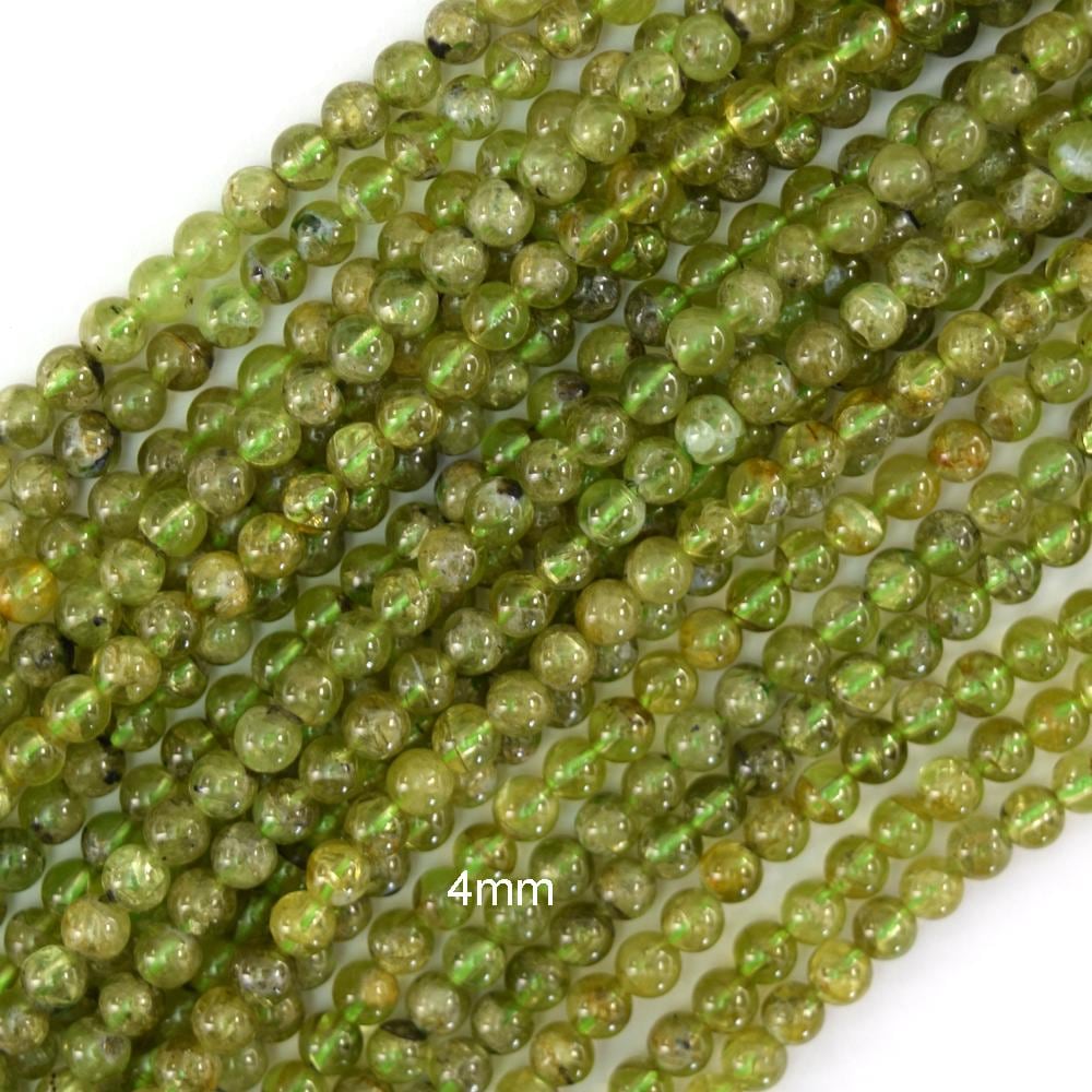 4mm Natural Green Peridot Round Beads 15" Strand