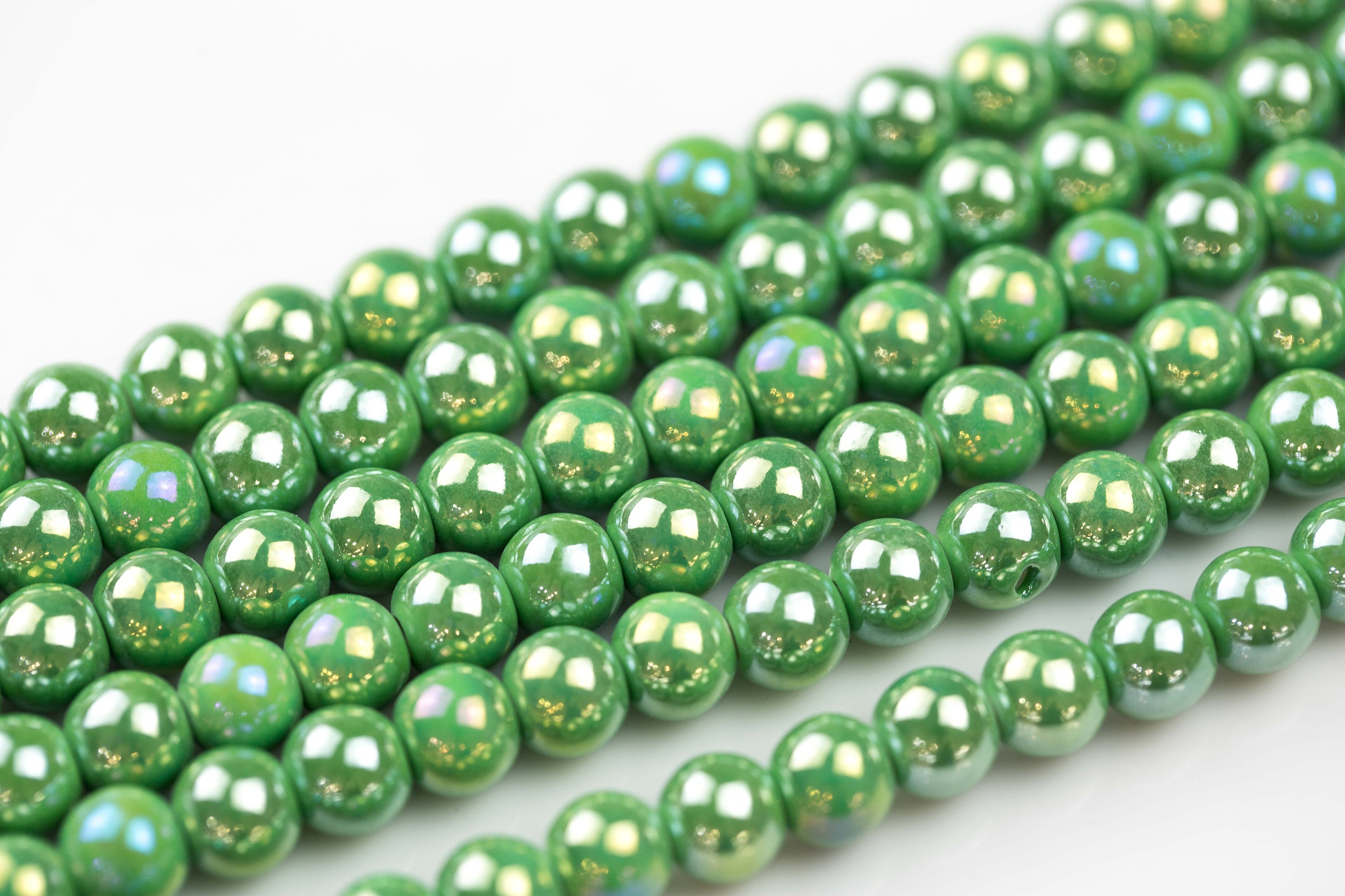 6mm 8mm 12mm Ceramic Smooth Round-11.5 Inches Per Strand- Peridot Ab