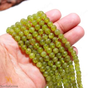 Aaa+ Green Peridot Smooth Round Beads,6-6.5 Mm Natural Peridot Plain Round Ball Beads,13" Indian Cut Gemstone Beads For Hadmade Jewelry