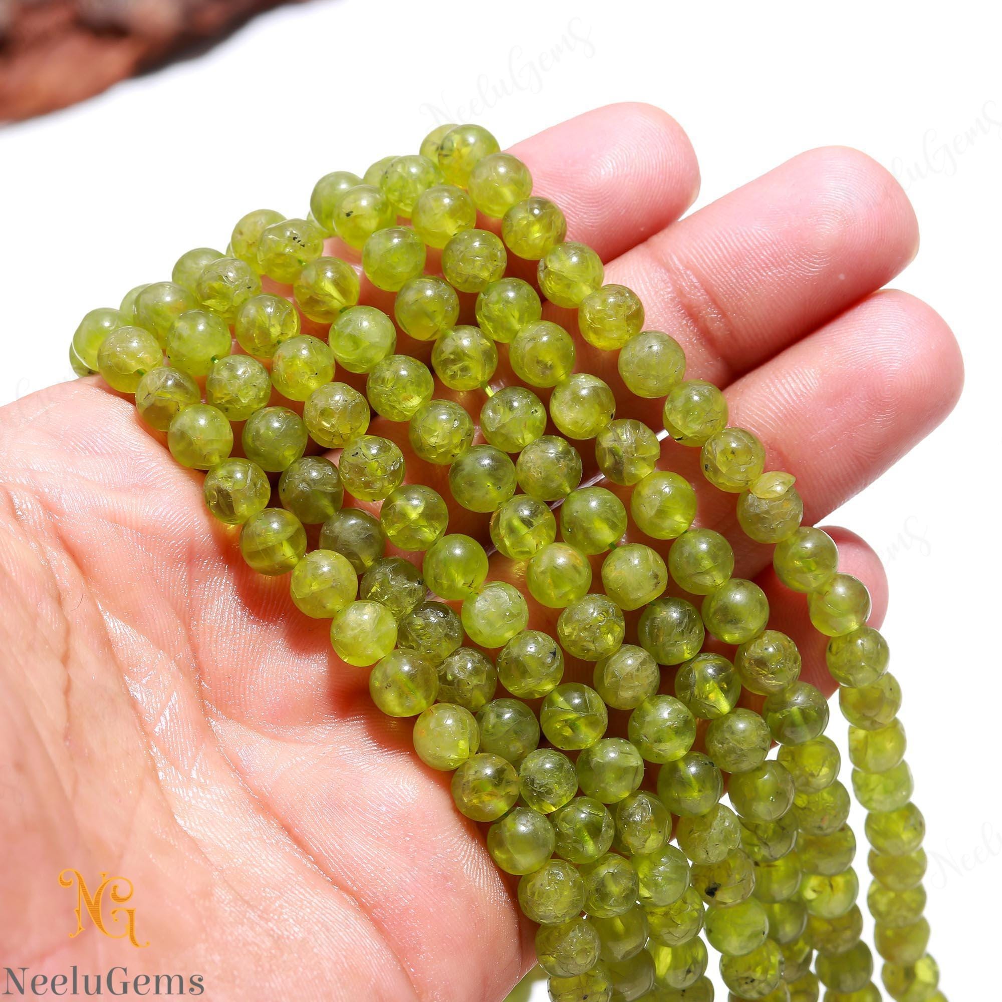 Aaa+ Green Peridot Smooth Round Beads,6-6.5 Mm Natural Peridot Plain Round Ball Beads,13" Indian Cut Gemstone Beads For Hadmade Jewelry