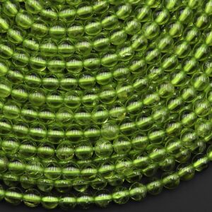 AAA+ Natural Green Peridot 3mm 4mm Smooth Round Beads Real Genuine Gemstone 15.5" Strand
