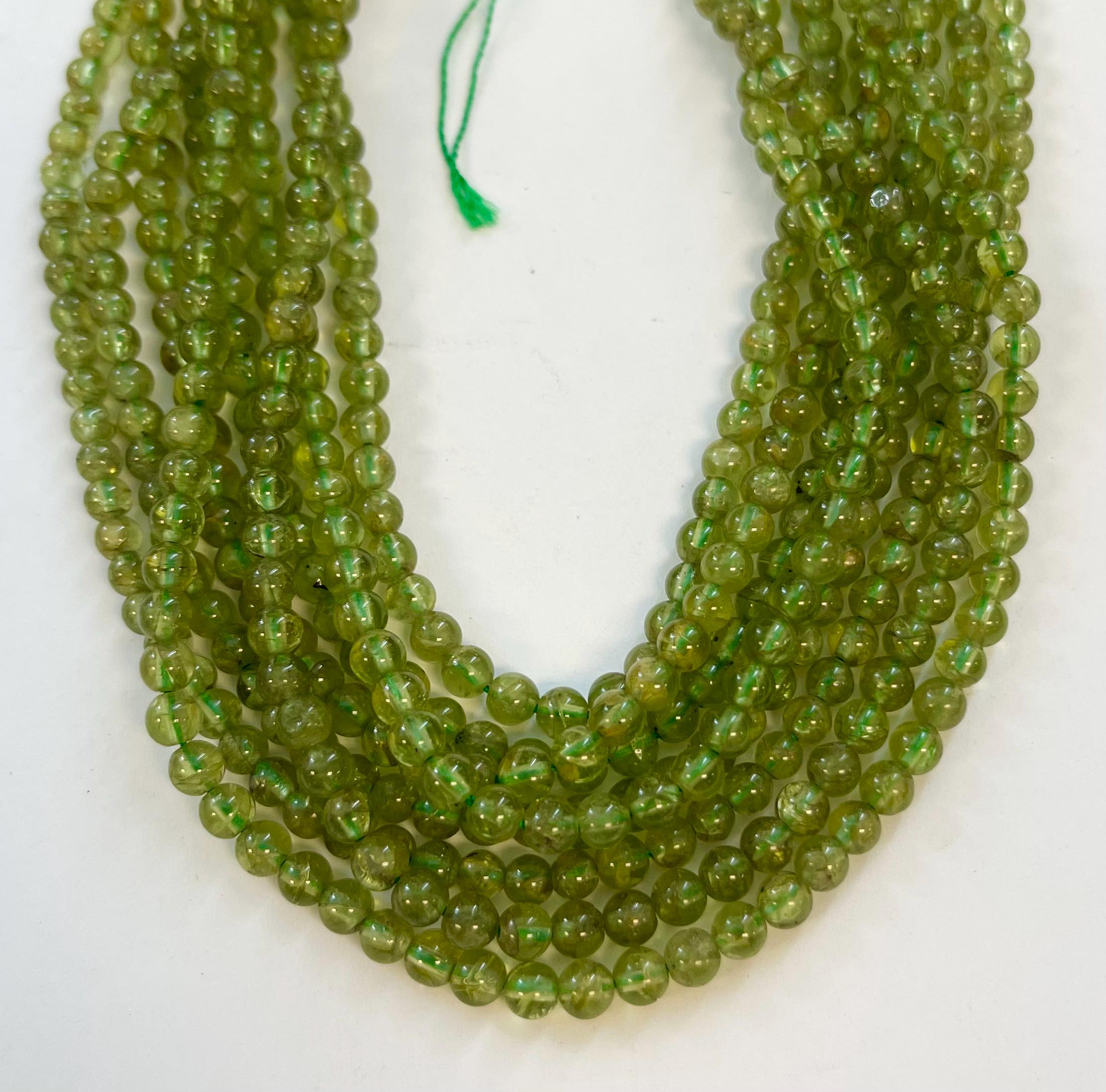 Natural Peridot 4mm  Round Gemstone Beads--15.5 Inch Strand-