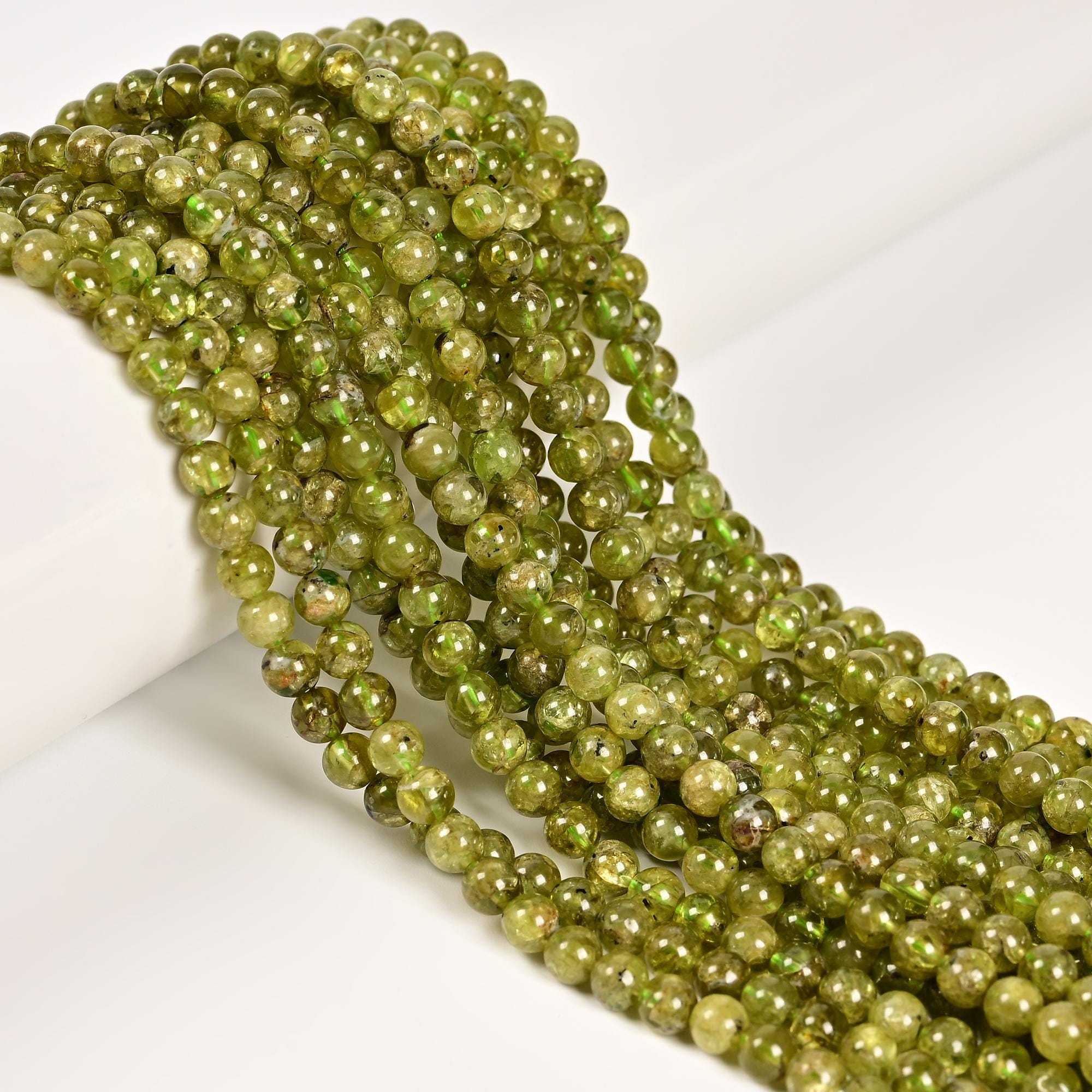 Natural Peridot Smooth Round Beads Size 5mm 15.5" Strand Natural Peridot Smooth Round Beads Size 5mm 15.5" Strand