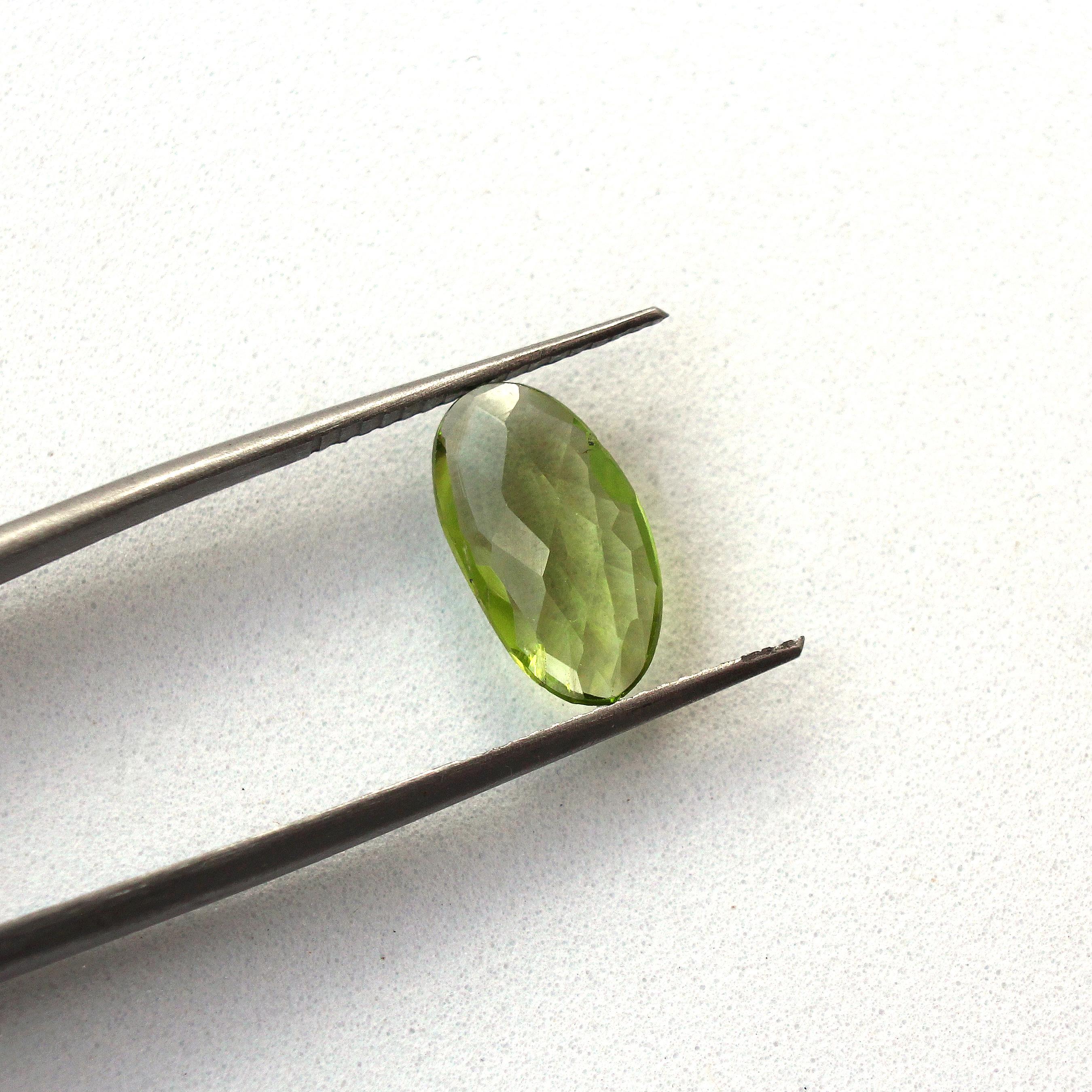 Natural Peridot Gemstone Freeform Rose Cut On Both Sides, 7x12mm, 1.79 Ct