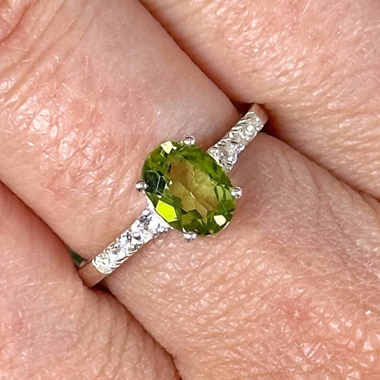 Peridot Ring | Style 3 | - (polished Green Crystal Jewelry, 925 Sterling Silver, Heart Chakra)
