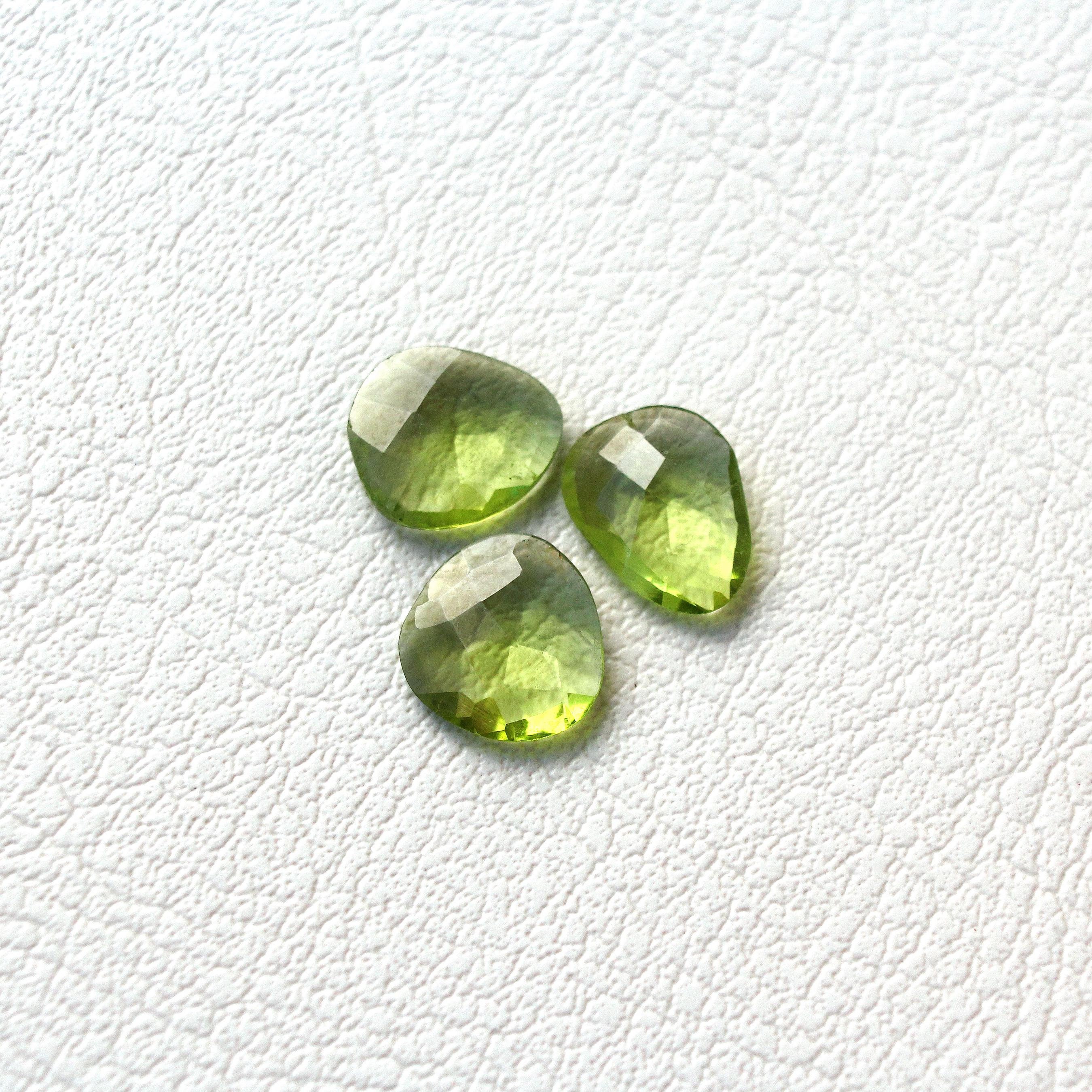Rose Cut Peridot Gemstones - 3 Pcs Faceted Freeform Lot, 8x10mm, 4.68ct Rose Cut Peridot Gemstones - 3 Pcs Faceted Freeform Lot, 8x10mm, 4.68ct