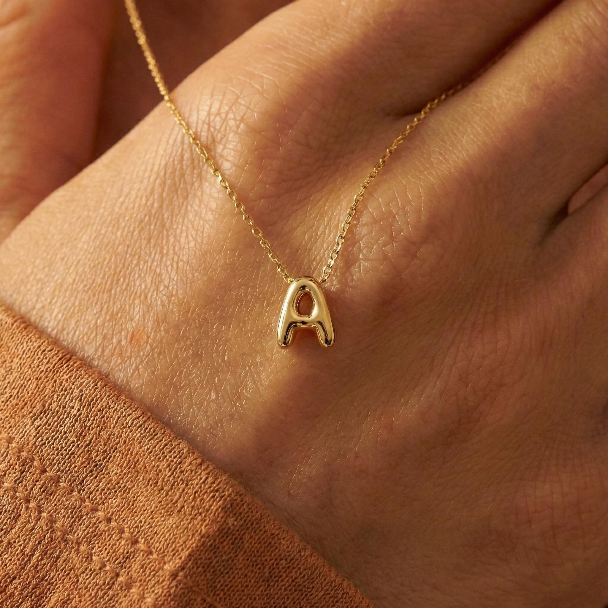 Personalized Bubble Initial Necklace, Minimalist Bubble Letter Necklace, Dainty Alphabet Necklace Gift For Her Personalized Bubble Initial Necklace, Minimalist Bubble Letter Necklace, Dainty Alphabet Necklace Gift For Her