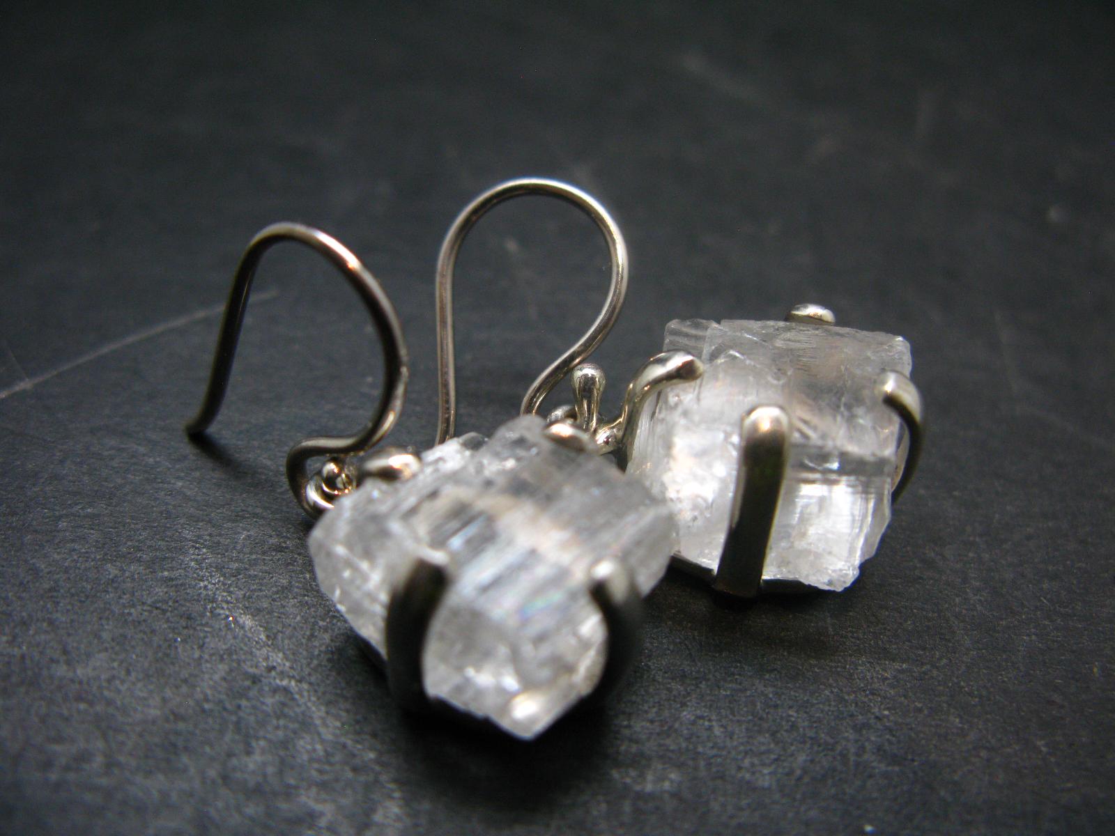 Clear Petalite Crystal Silver Earrings From Brazil - 1.0" - 7.61 Grams