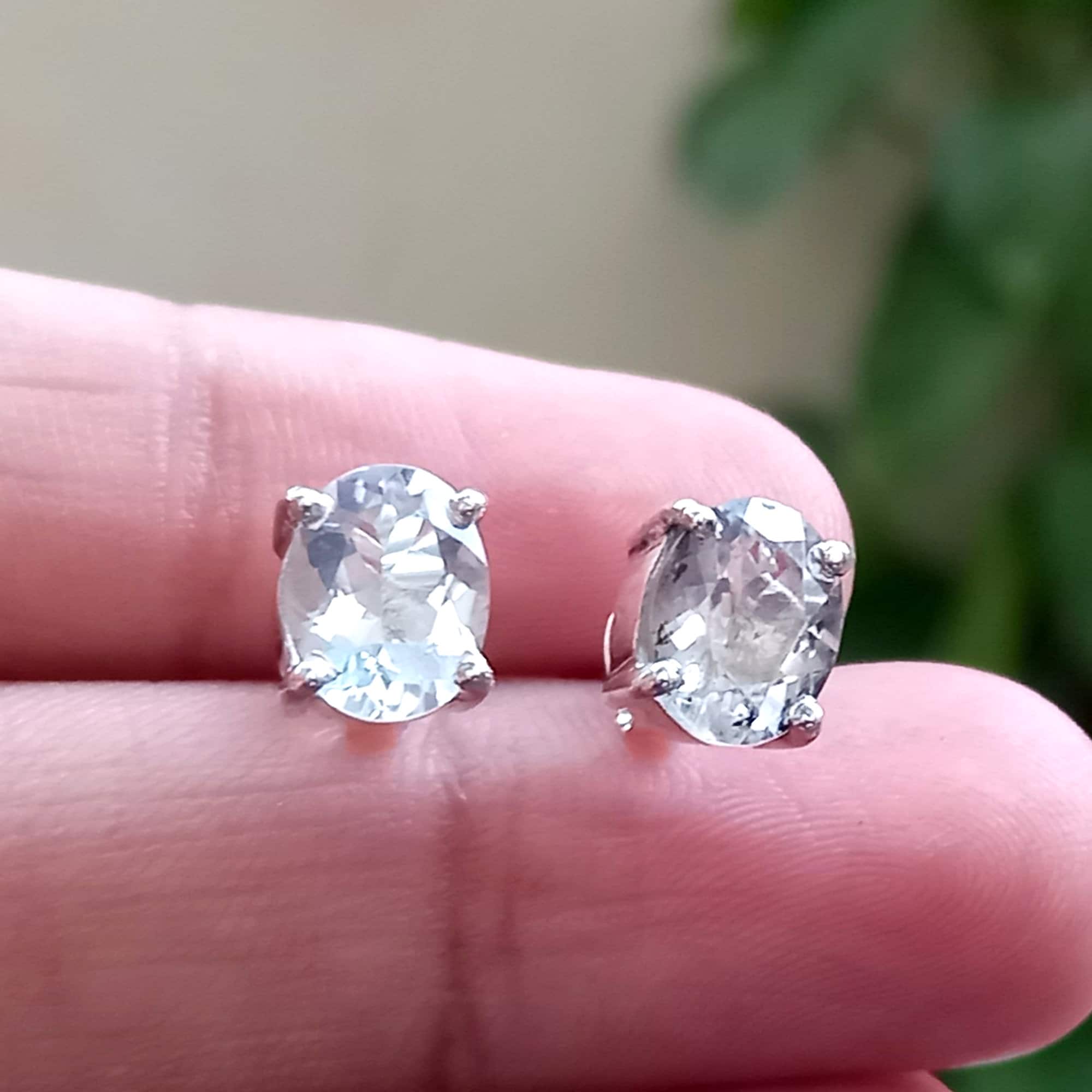 Faceted Oval Petalite Stud Earrings: Sterling Silver, Hypoallergenic
