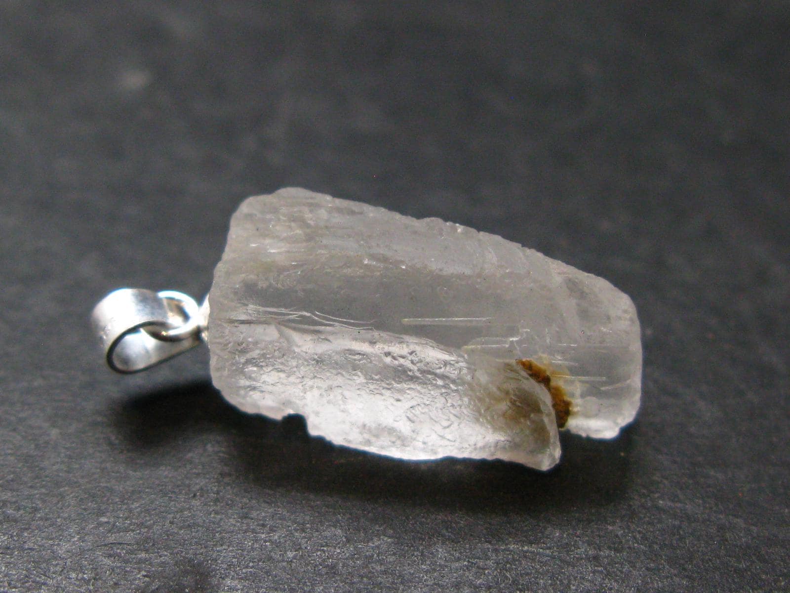 Clear Petalite Crystal Silver Pendant From Brazil - 1.0" - 2.46 Grams