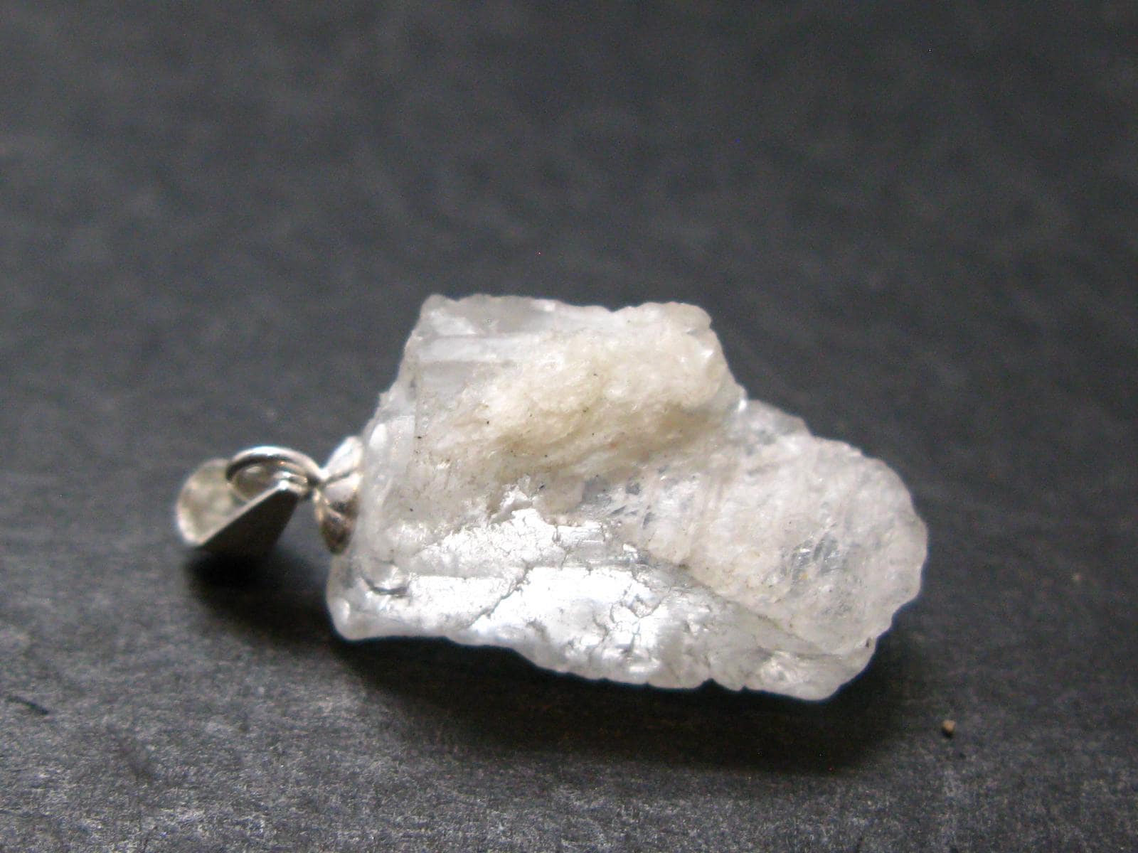 Clear Petalite Crystal Silver Pendant From Brazil - 1.0" - 2.14 Grams