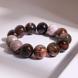 16mm Genuine Natural Deep Brown Petrified Wood Jasper A Round Big Size Beads Gemstone Bracelet For Man And Woman,healing Crystal Bracelet