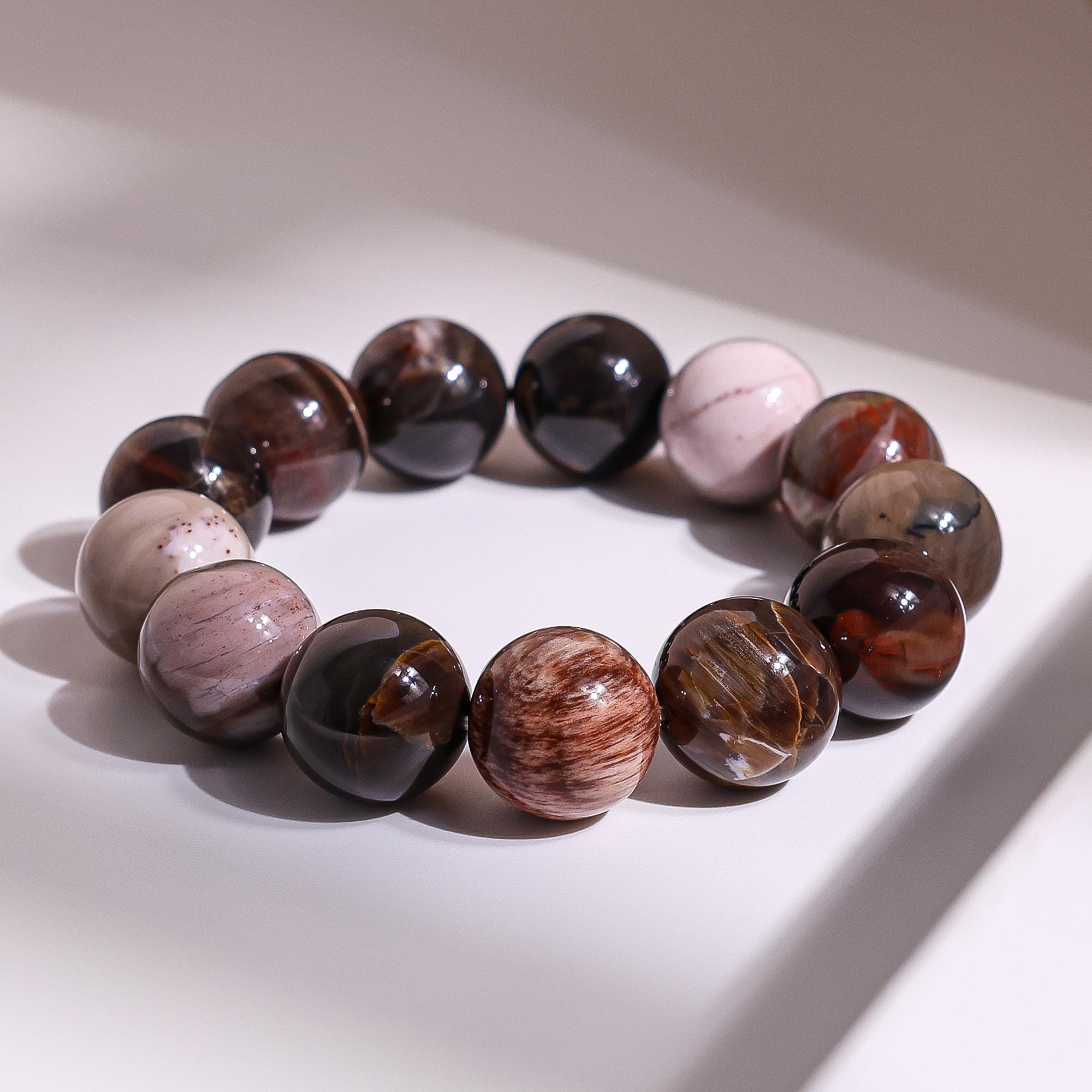 16mm Genuine Natural Deep Brown Petrified Wood Jasper A Round Big Size Beads Gemstone Bracelet For Man And Woman,healing Crystal Bracelet
