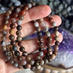 6mm Petrified Wood Crystal Beaded Bracelet
