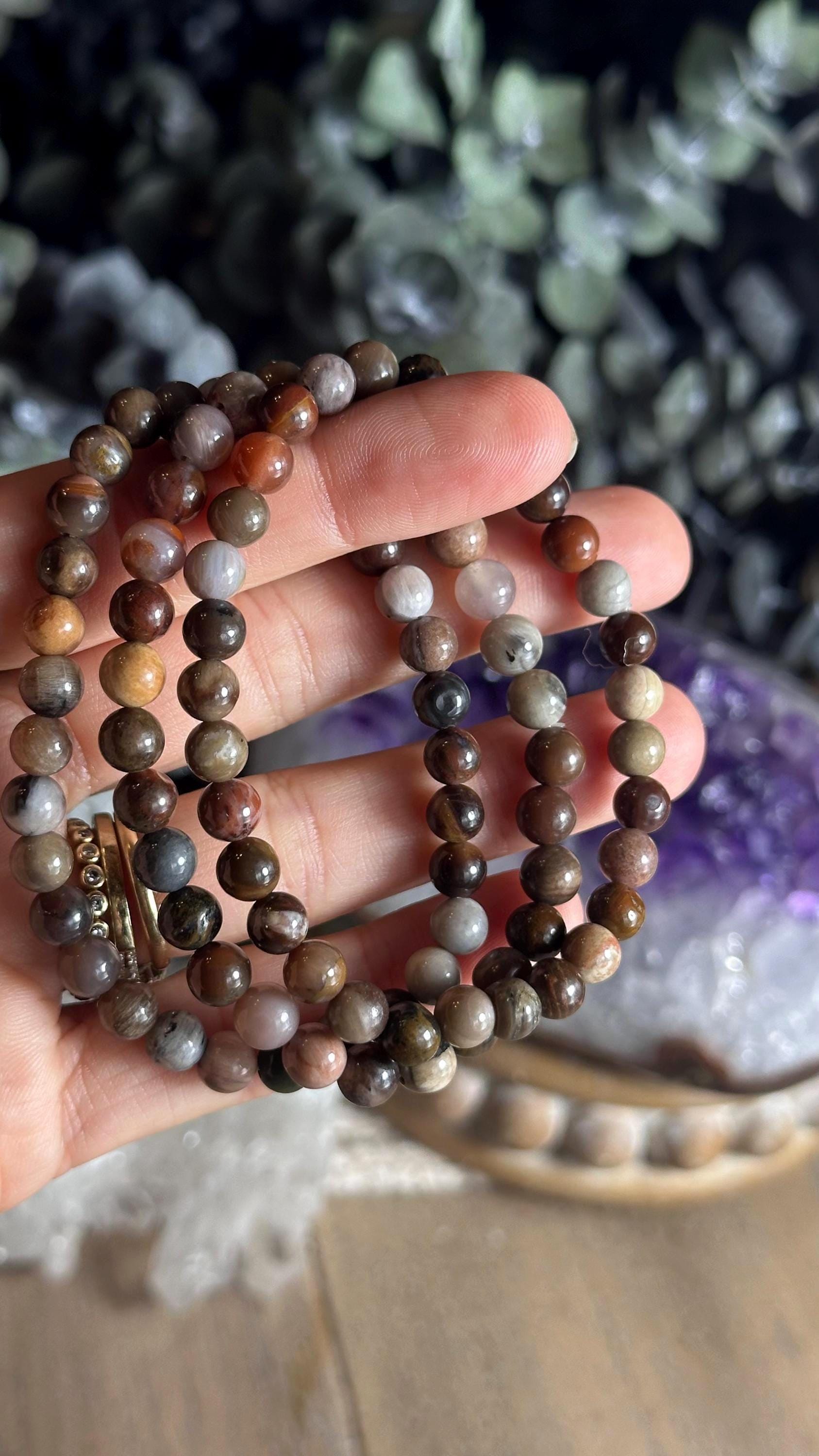 6mm Petrified Wood Crystal Beaded Bracelet
