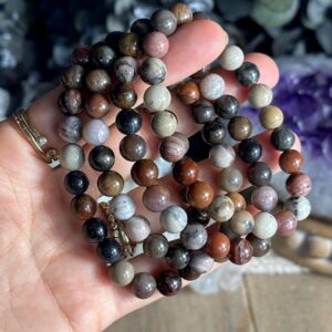 8mm Petrified Wood Crystal Beaded Bracelet