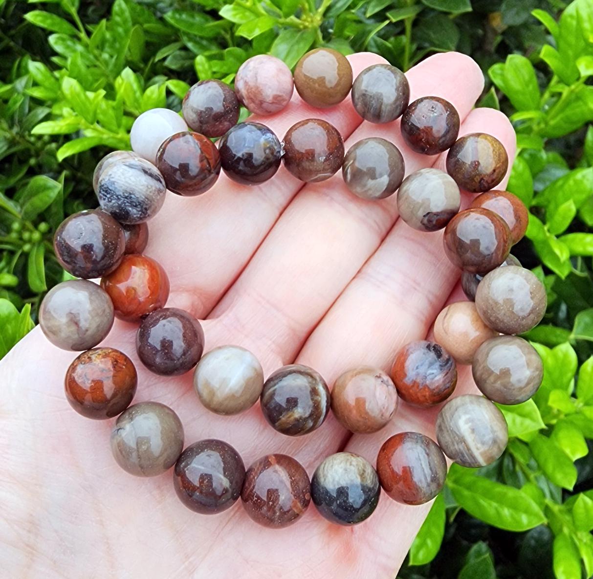 Petrified Wood Gemstone Bracelet, Madagascar Petrified Wood, 11mm Gemstone Chunky Bracelet, Earthy Bracelet, Rustic Bracelet, Brown Bracelet