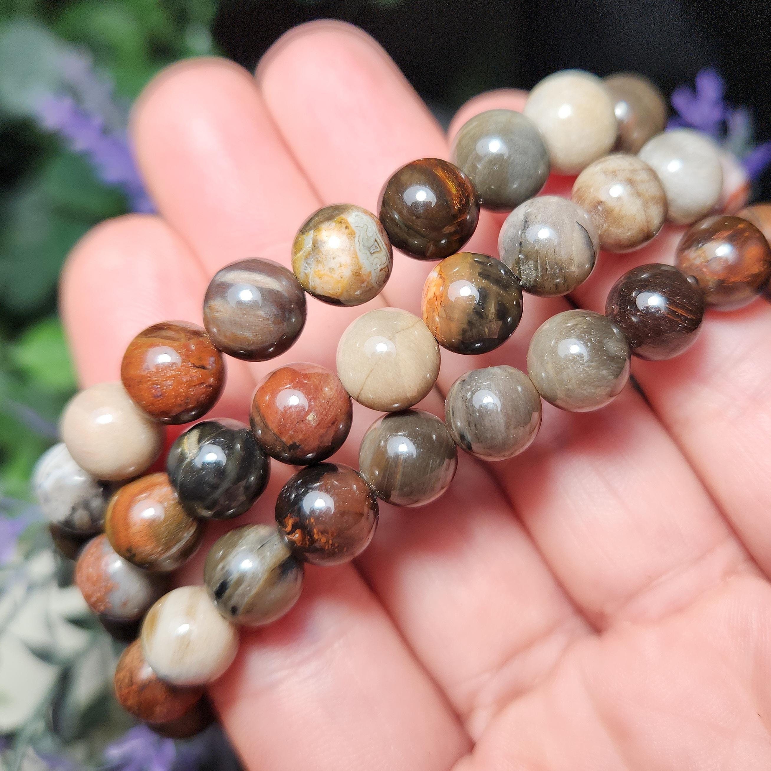 Petrified Wood Bracelet, Beaded Fossil Gemstone Jewelry (8mm Beads) Petrified Wood Bracelet, Beaded Fossil Gemstone Jewelry (8mm Beads)