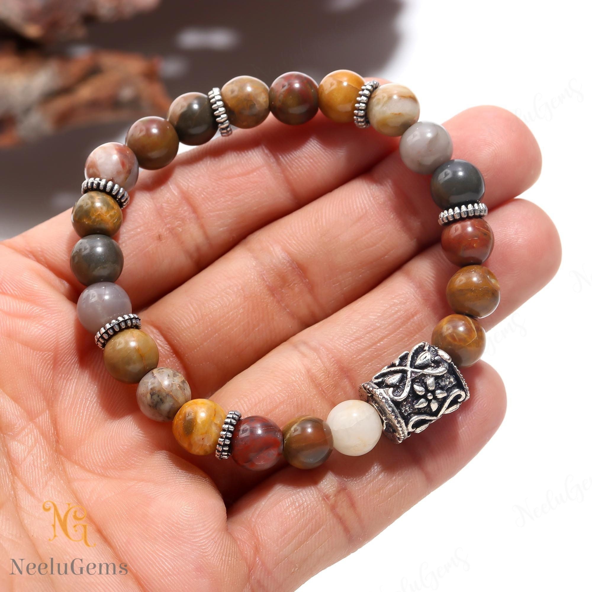 Natural Petrified Wood Bracelet 8mm, Ancient Fossil Stone For Patience & Longevity, Earthy Brown Gemstone, Unisex Grounding Gift For Wisdom