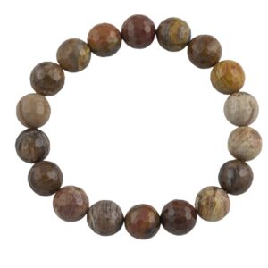 Natural Petrified Wood Faceted Round Size 10mm and 12mm- Handmade In USA- approx. 7-7.5" Bracelet Crystal Bracelet- LGS