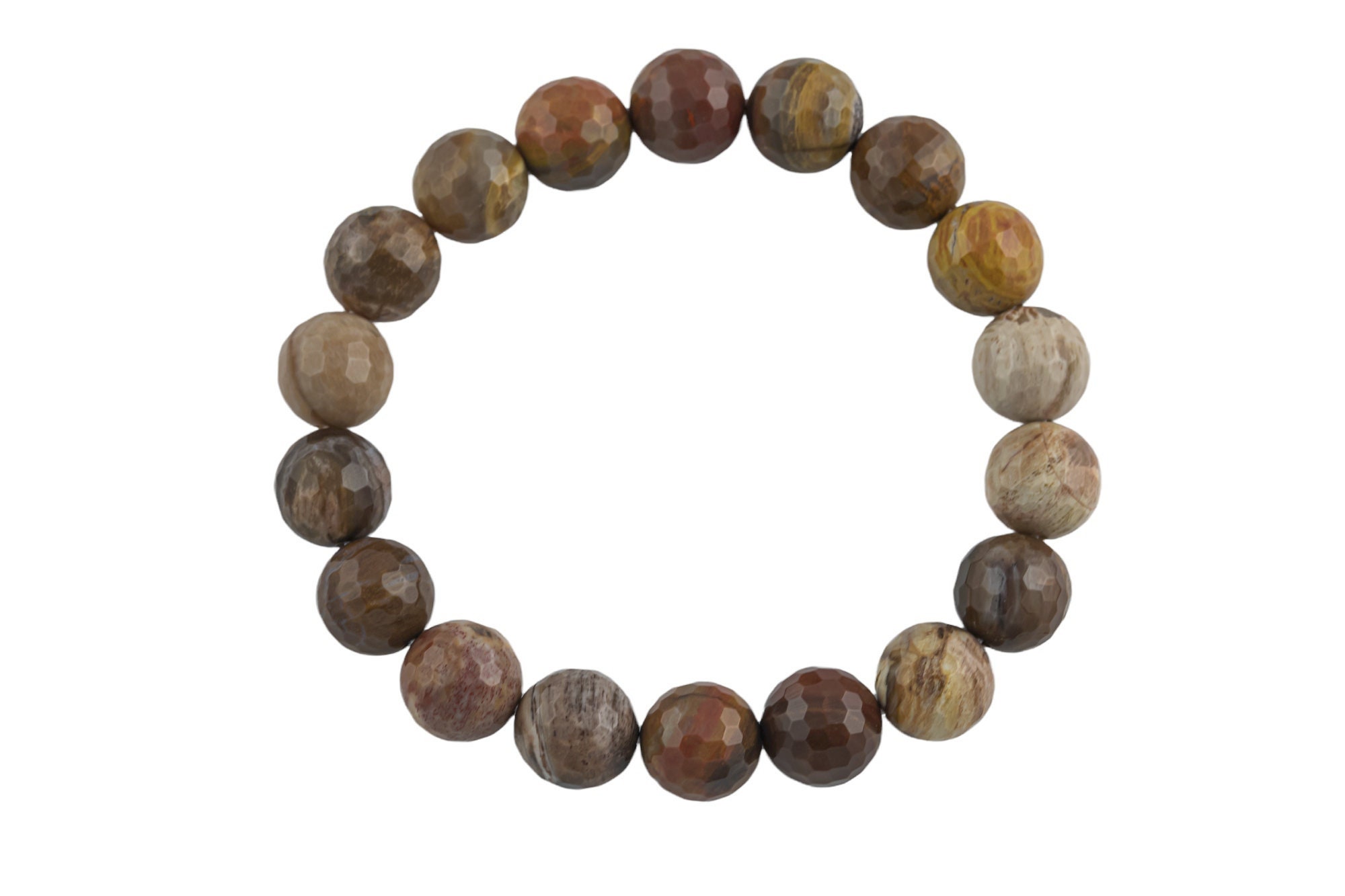 Natural Petrified Wood Faceted Round Size 10mm And 12mm- Handmade In Usa- Approx. 7-7.5" Bracelet Crystal Bracelet- Lgs Natural Petrified Wood Faceted Round Size 10mm And 12mm- Handmade In Usa- Approx. 7-7.5" Bracelet Crystal Bracelet- Lgs