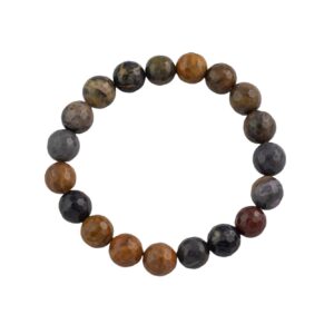 Natural Petrified Wood Faceted Round Size 10mm and 12mm- Handmade In USA- approx. 7-7.5" Bracelet Crystal Bracelet- LGS