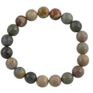 Natural Petrified Wood Faceted Round Size 10mm and 12mm- Handmade In USA- approx. 7-7.5" Bracelet Crystal Bracelet- LGS