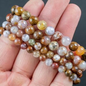 Natural Opalized Petrified Wood Round Size 6mm and 8mm- Handmade In USA- approx. 7" Bracelet Crystal Bracelet