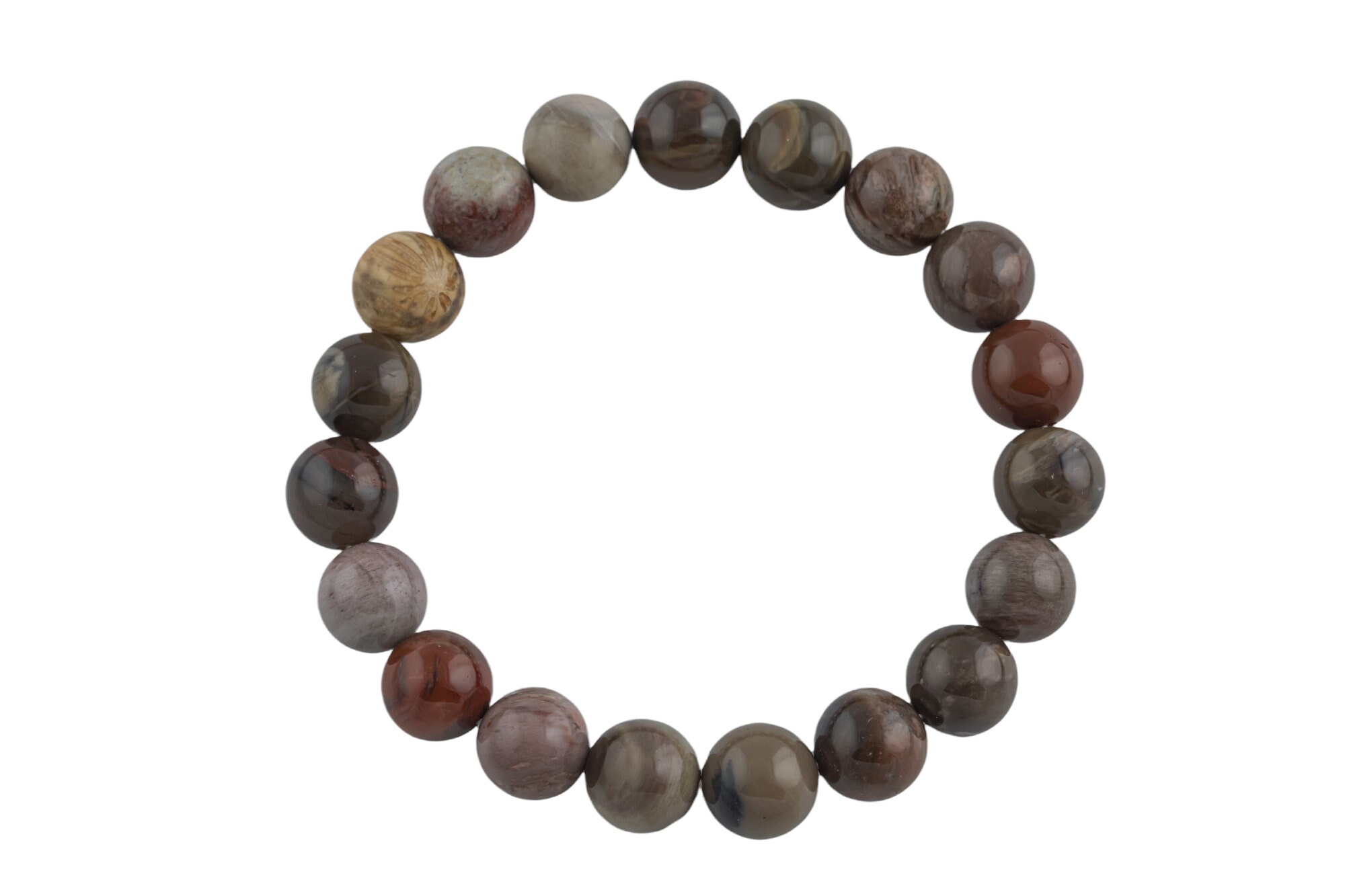 Natural Petrified Wood Round Size 6mm And 8mm- Handmade In Usa- Approx. 7" Bracelet Crystal Bracelet