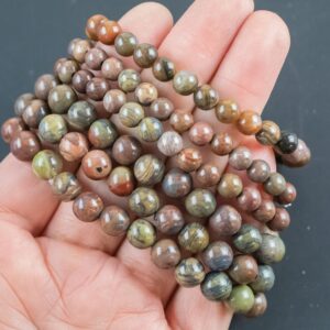 Natural Petrified Wood Bracelet Round Size 6mm and 8mm Fossil Wood Tree - Handmade In USA - Handmade Jewelry - approx. 7" Crystal Bracelet