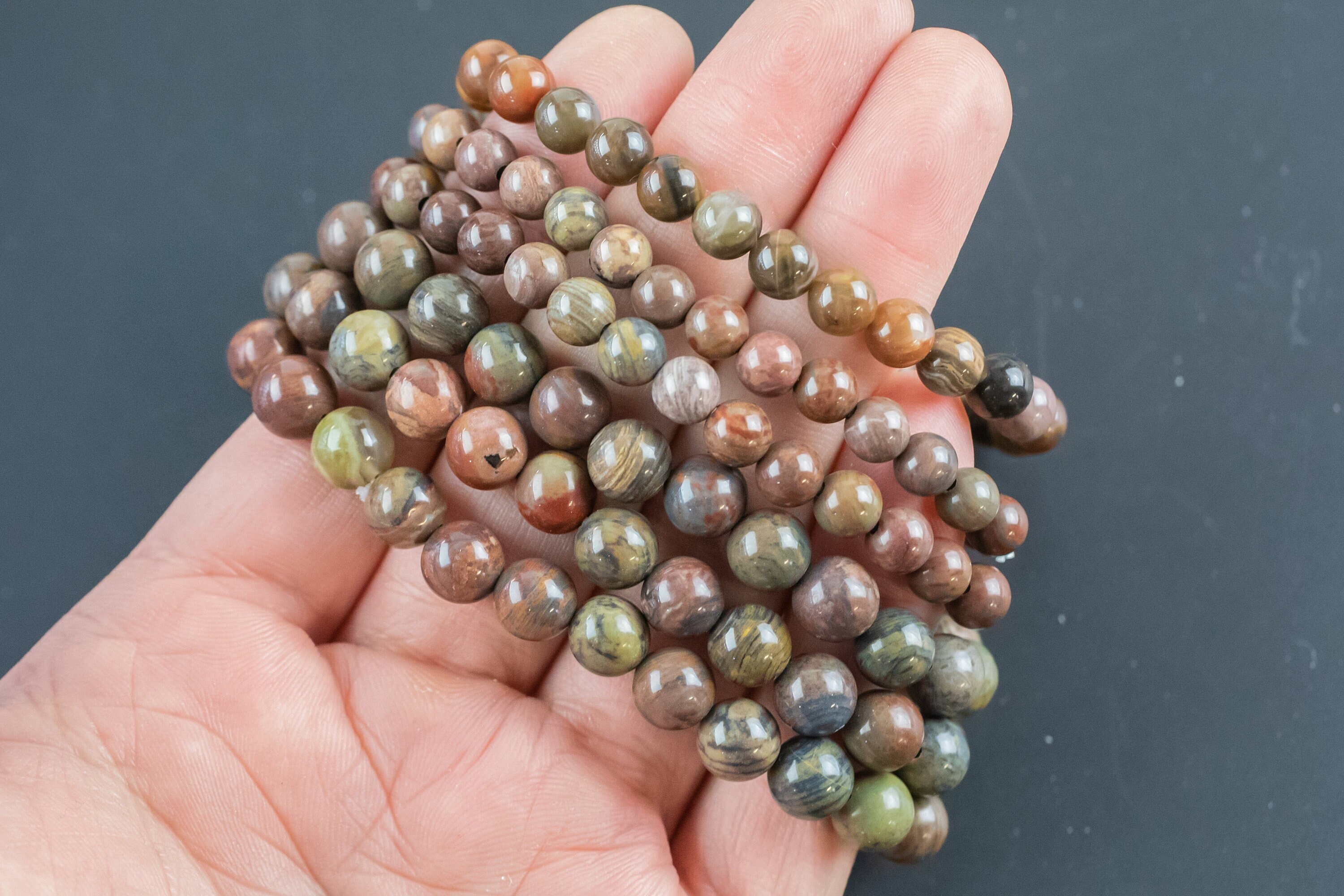 Natural Petrified Wood Bracelet Round Size 6mm And 8mm Fossil Wood Tree - Handmade In Usa - Handmade Jewelry - Approx. 7" Crystal Bracelet