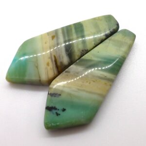 28.555 Carats Rarest Color - Green Opal Petrified Wood Cabochon - Opalized - Pair Of Cabochons To Make Earrings - Handmade Lapidary