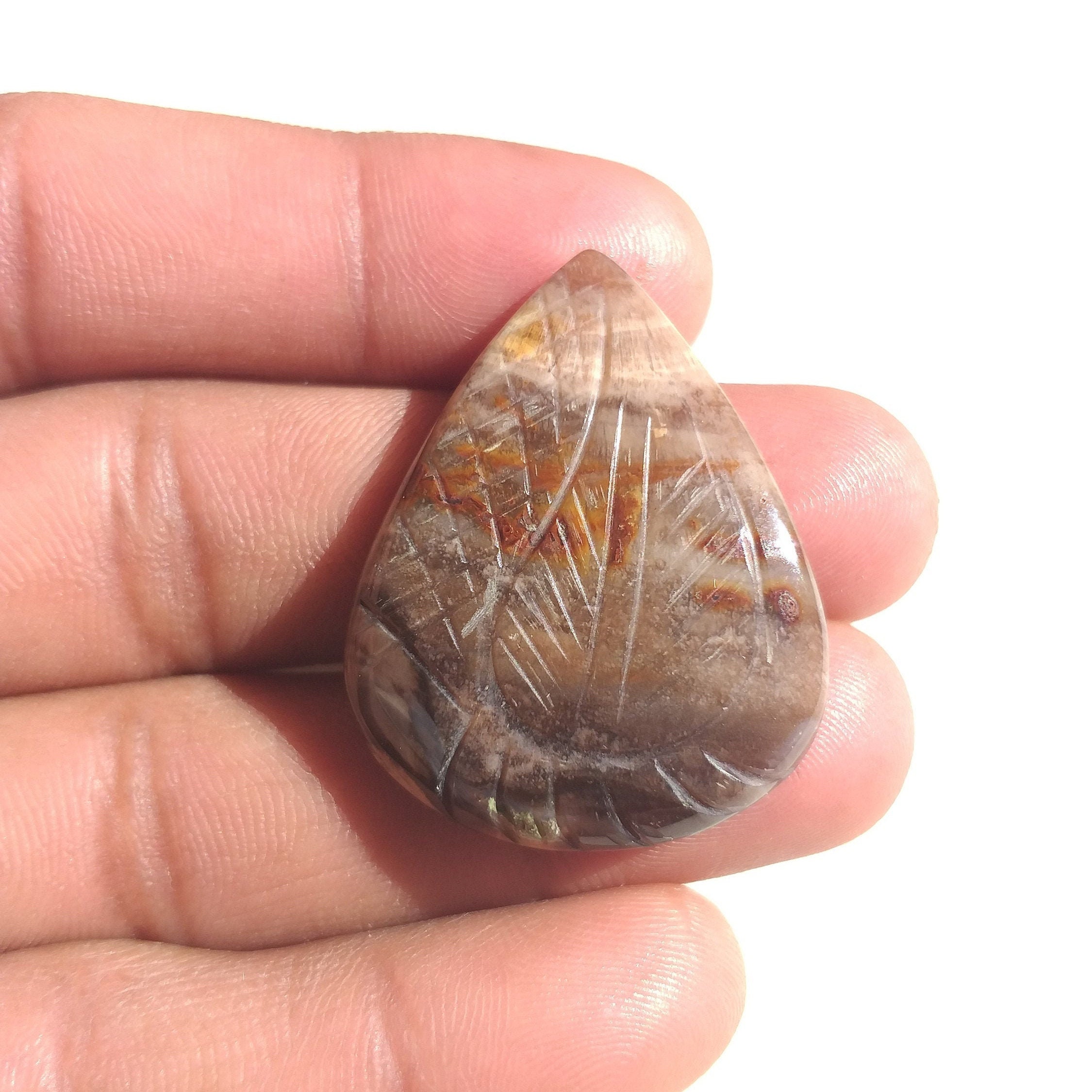 Carved Petrified Wood Cabochon: Pear Gemstone Pendant (46.8 Carat)