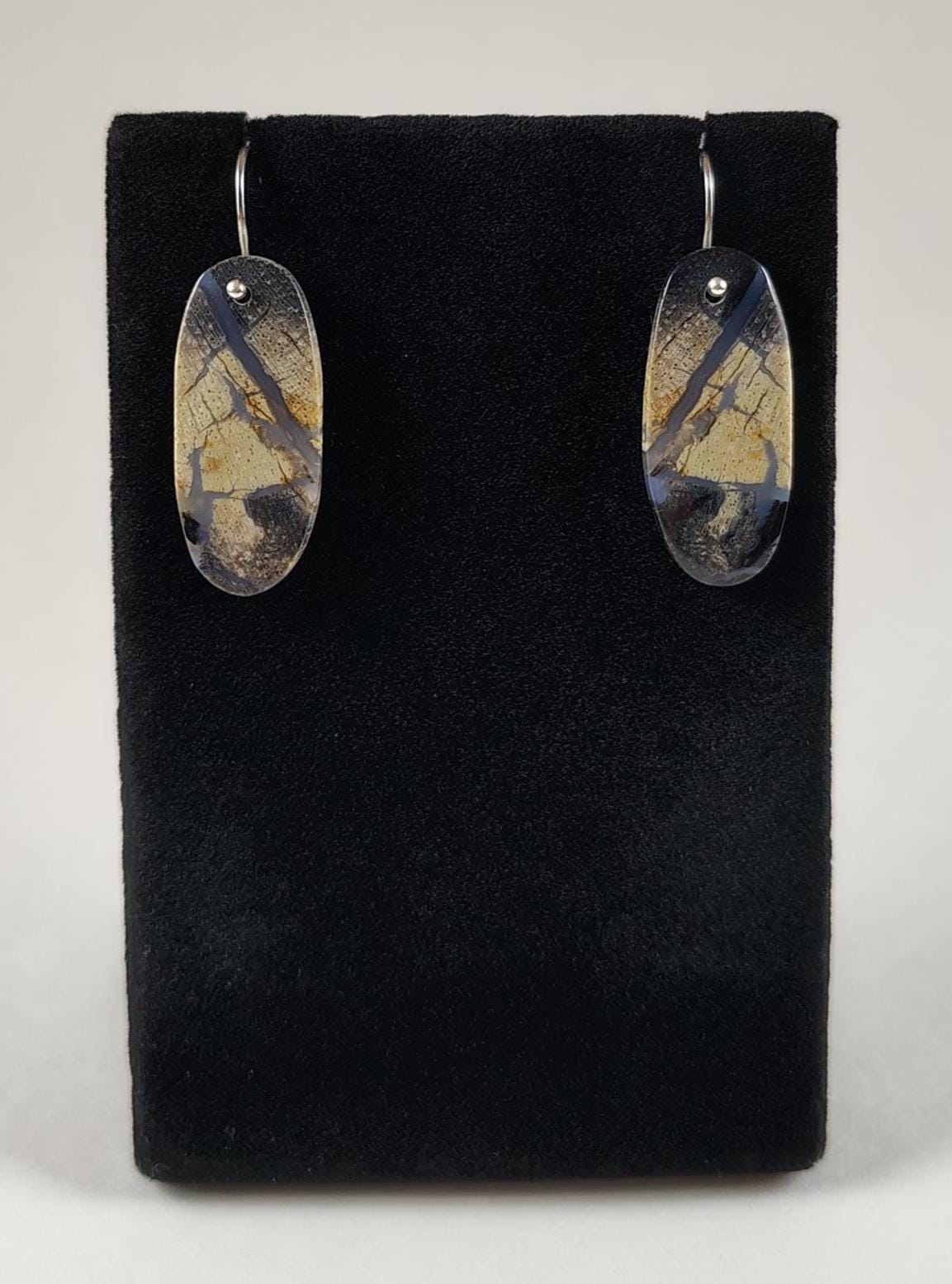 Petrified Wood And Sterling Silver Earrings Handmade By Chris Hay