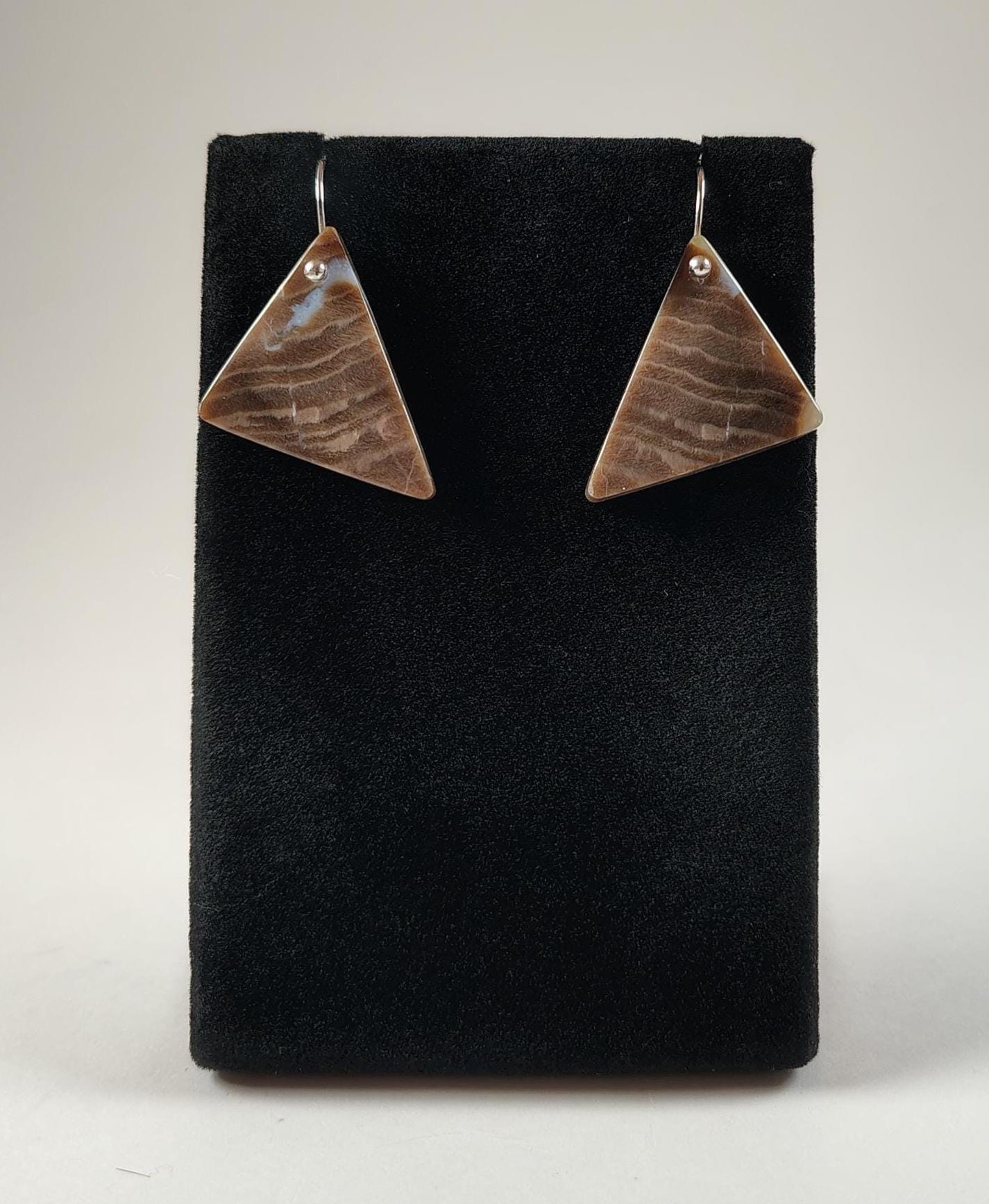 Petrified Wood And Sterling Silver Earrings Handmade By Chris Hay