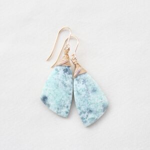 Blue Petrified Wood Earrings: 14K Gold Filled, Unique Stone, Statement Earrings