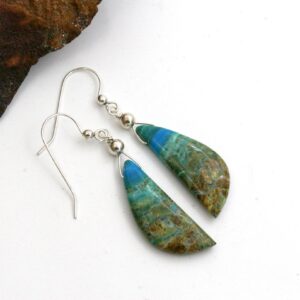 Blue Opal Petrified Wood Earrings, Ocean Jewelry