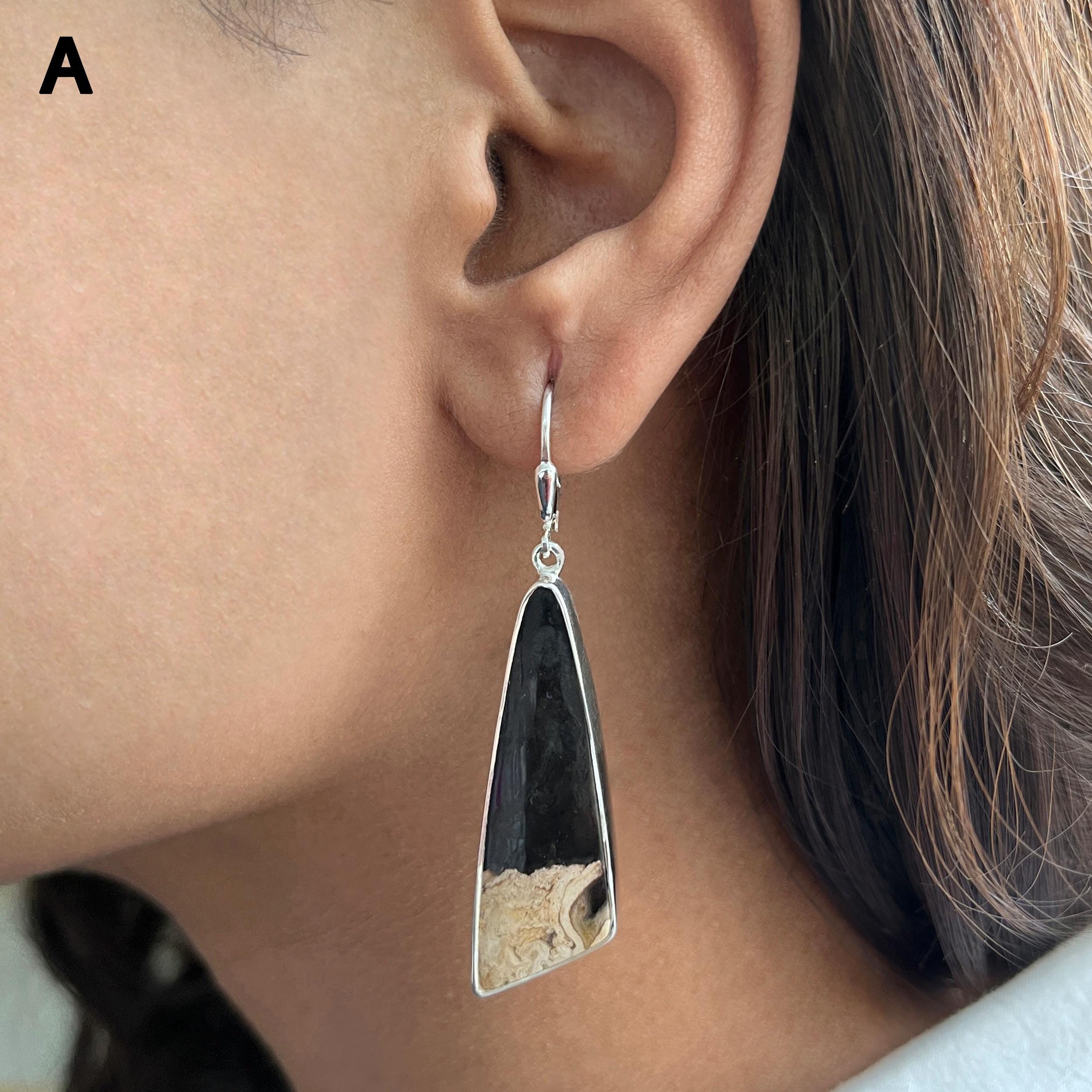 Petrified Wood Leverback Earring / 925 Sterling Silver / Healing Gemstone / Gifts For Her / Petrified Wood Jewellery / Statement Earring