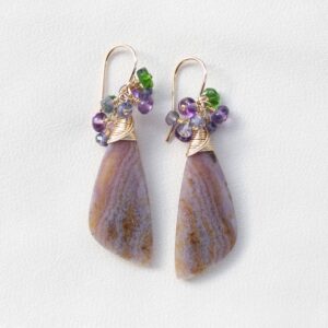 Purple Petrified Wood Earrings: 14K Gold Filled, Unique Stone Statement Earrings