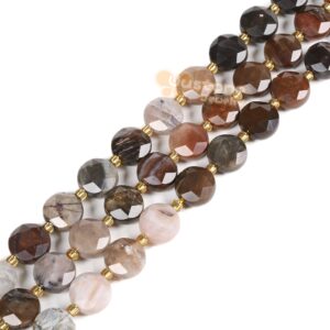 10mm Petrified Wood Fossil Faceted Coin Disc Star Of David Jewish Diy Jewelry Making Loose Beads 15"