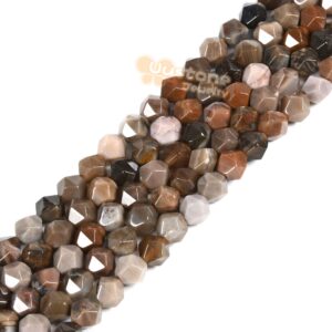 6mm Petrified Wood Fossil Gemstone Triangle Faceted Round Loose Beads Strand 15.5" Diy Jewelry Making