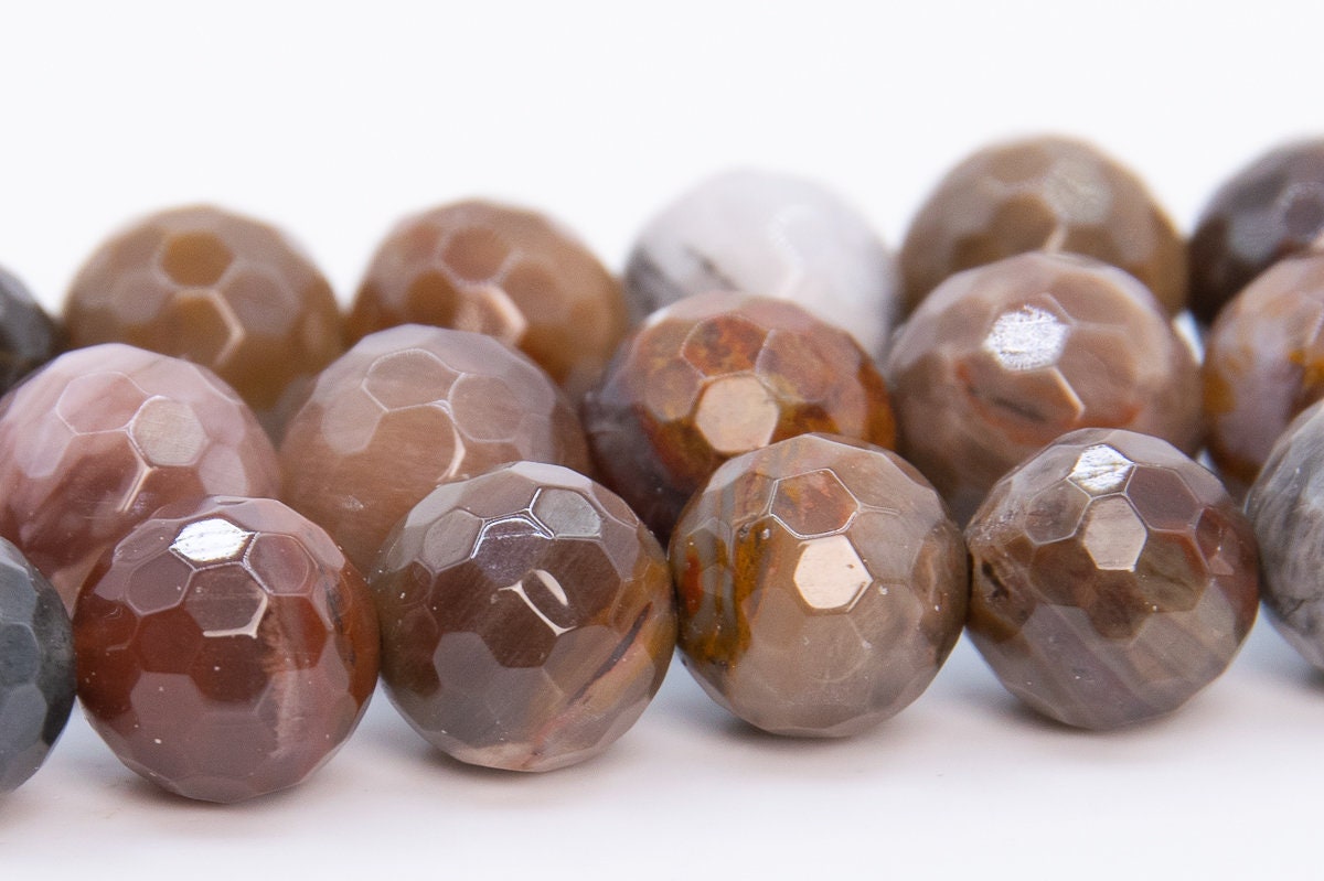 8mm Brown Petrified Wood Jasper Beads Grade Aaa Genuine Natural Gemstone Micro Faceted Round Loose Beads 15" / 7.5"bulk Lot Options (109955)