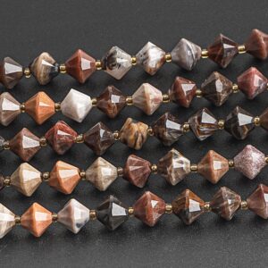 8MM Brown Petrified Wood Jasper Beads Grade AA Genuine Natural Gemstone Bicone Faceted Loose Beads 15"/7.5" Bulk Lot Options
