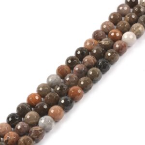 8mm Faceted Petrified Wood Fossil Round Ball Loose Beads Gemstone Bead Jewelry Making Handmade Strand