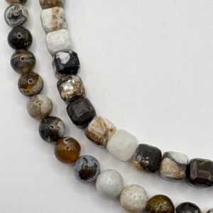 Brown & White Brioche Agate Gemstone Beads. Fossilized Wood. Petrified Wood.!15” Strands Of 8mm Round Or 8mm Faceted Cube.