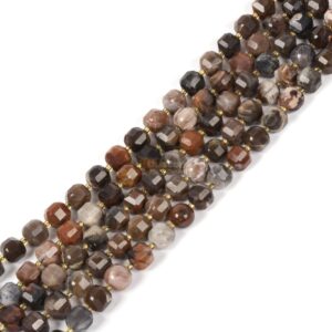 Petrified Wood Fossil 8mm Natural Gemstone Faceted Cube Dice Square Beads strand 15.5 Inch Micro Faceted Laser Diamond Cut Beads